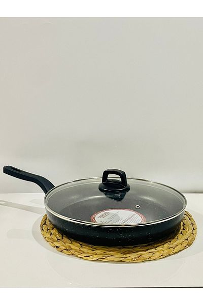 COOKCASE 32 Cm Black Pan with Glass Lid