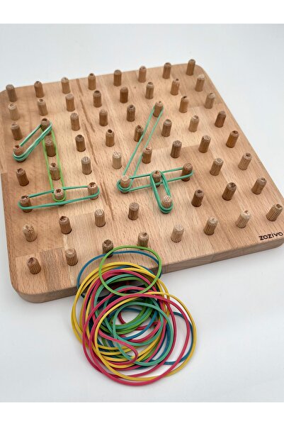 zoziva Montessori Eğitici Ahşap Oyuncak – Geoboard / Lastik Geçirme Çocuk Oyuncağı