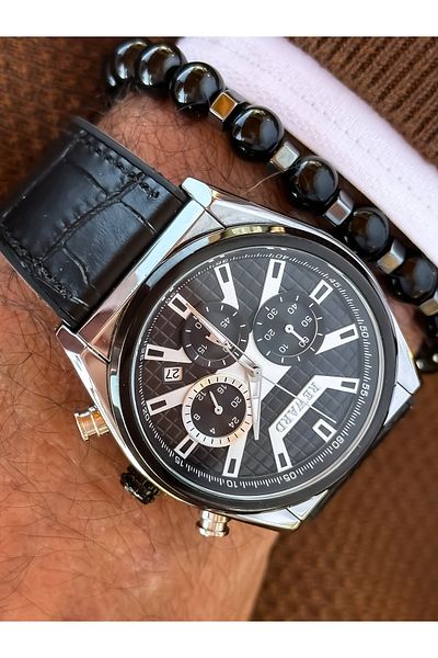Reward Brand Black Color Leather Strap, Functions Active Square Dial Men's Wristwatch + Bracelet