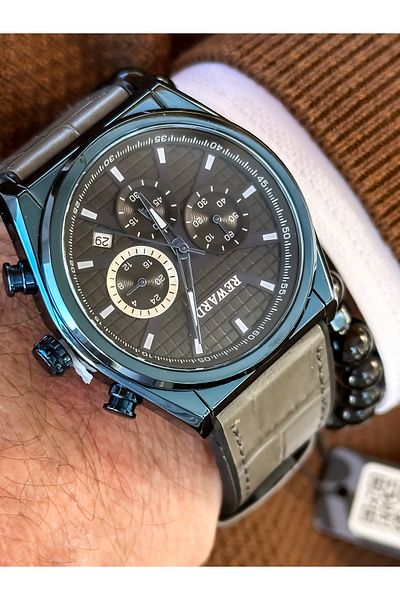 Reward Brand Smoked Color Leather Strap, Functions Active Square Dial Men's Wristwatch + Bracelet