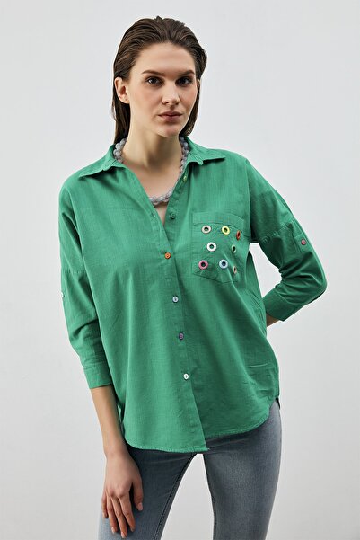 RB CLUB Cămașă de damă cu buzunar cu ochi de pasăre