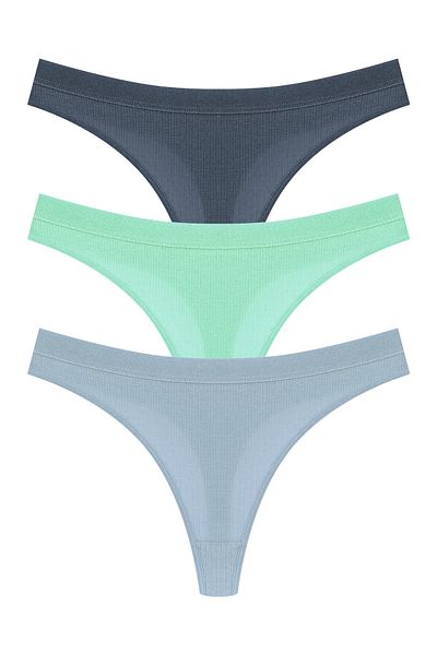 HNX 3-Piece Cotton Corded Textured Waist Elastic Women's Thong Panties
