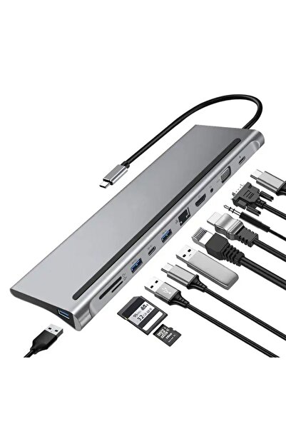Ally 11 In 1 Masaüstü Standlı Çoğaltıcı Adaptör Çevirici Hub Gümüş