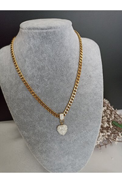 Jüpiterjewellery قلادة عصرية على شكل قلب من الفولاذ بسلسلة سميكة