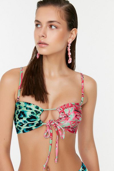 Trendyol Collection Μπικίνι τοπ Leopard Color Blocked Tie Up TBESS22BU0363