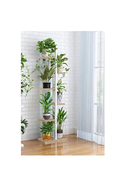 Boss Group Çiçeklik 6 Bölmeli Raf Metal Çerçeveli Ahşap