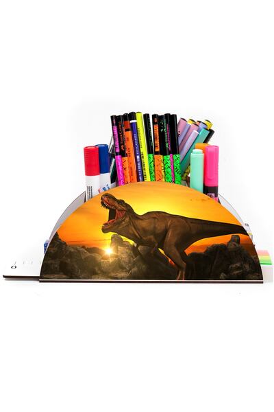 Notpa Wooden Vip Dinosaur And Sun Rainbow Ruled Desktop Pen Holder For Kids O...