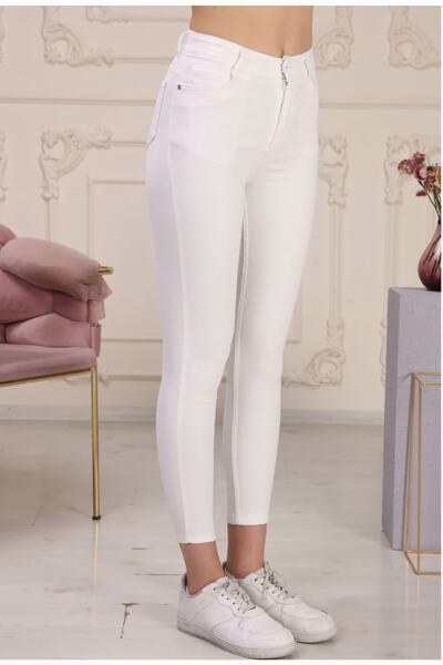 LİMABEL Ψηλόμεση Λευκό Skinny Skinny Leg Jeans Lycra Flexible Jeans