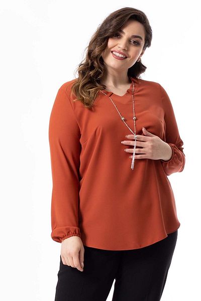 Moda Alba Plus Size Stylish Blouse with Cinnamon Long Sleeve Necklace