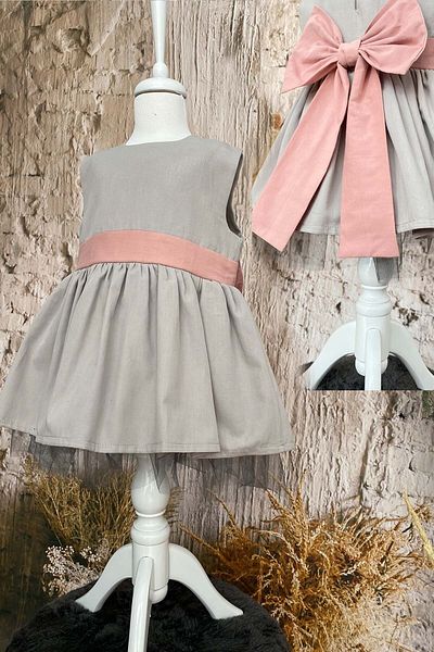 Shecco Babba Set bandana rochie tutu pentru fete cu fundita gri roz 1-10 ani