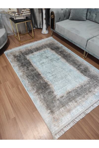 Modern home Modern Tasarım Halı Püskül Detaylı Dijital Baskı Yıkanabilir Kaym...