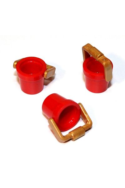 LEGO Original Accessory Custom Minifigure Minifigure Bucket 1 X 1 Handle Red Bucket Gold Handle 2 Pieces