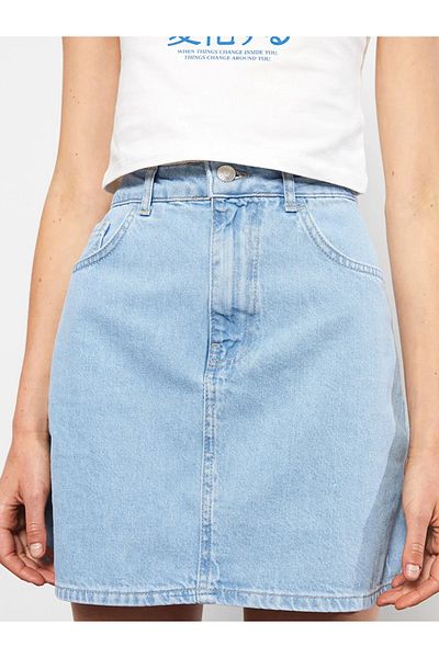 LC Waikiki Dámská džínová sukně Lcw Jeans Standard Fit s rovným detailem kapsy