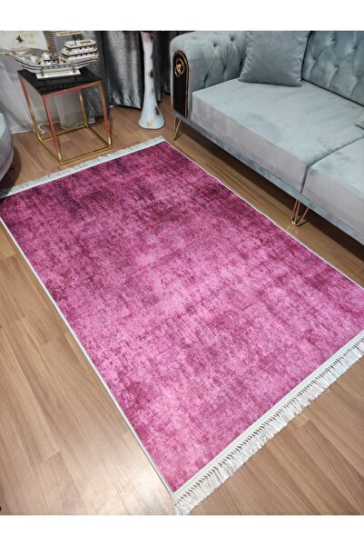 Modern home Fuşya Püskül Detaylı Dijital Baskı Salon Halısı Yıkanabilir Kayma...