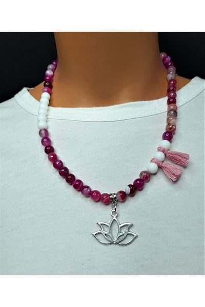 Asteria Elite Pink White Agate Evil Eye Protection and Emotional Balance Necklace Bracelet Set