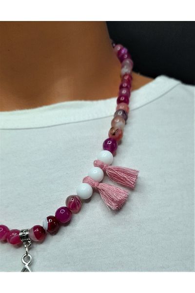 Asteria Elite Pink White Agate Evil Eye Protection and Emotional Balance Necklace Bracelet Set