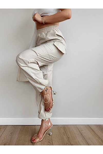 ÇEÇİM بنطلون باراشوت نسائي بخصر عالٍ وأرجل مطاطية - Zyn-58454