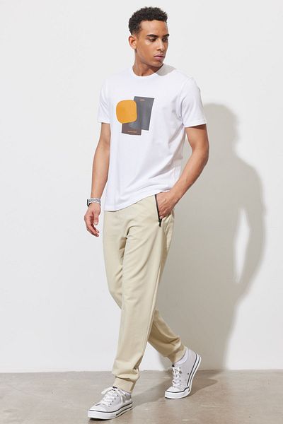 AC&Co / Altınyıldız Classics Men's White Slim Fit Narrow Cut Crew Neck 100% Cotton Printed T-Shirt