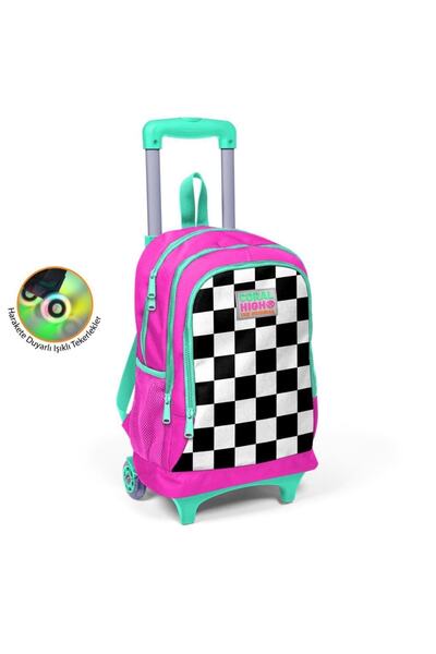 Coral High حقيبة ظهر مدرسية على شكل رقعة الشطرنج باللون الوردي النيون للأطفال...