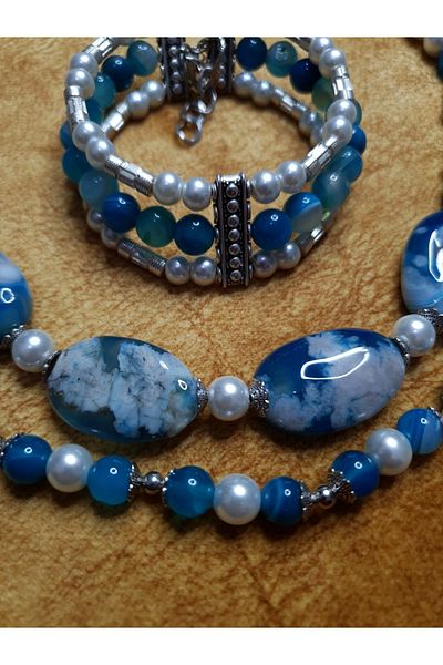 Asteria Elite Blue Agate Evil Eye Protection Inner Peace and Calmness Jewelry Set