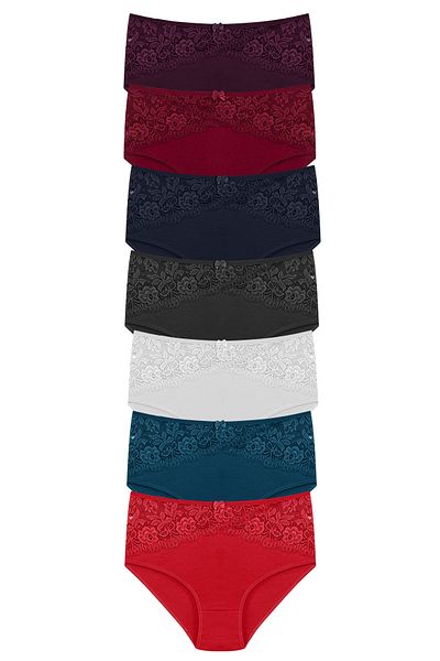 HNX 7-Piece Cotton Front Waist Lace Detailed High Waist Plus Size Women's Panties