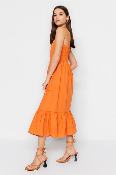 Trendyol Collection Μίντι υφαντό φόρεμα με λεπτομέρεια με φερμουάρ με λουλούδια ρόδι TWOSS20EL2208
