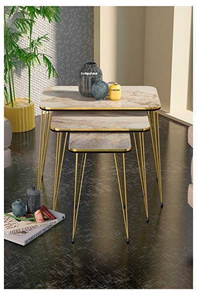 Depohaus Zigon Sehpa Kare Çift Gold Tel Ayak -1027