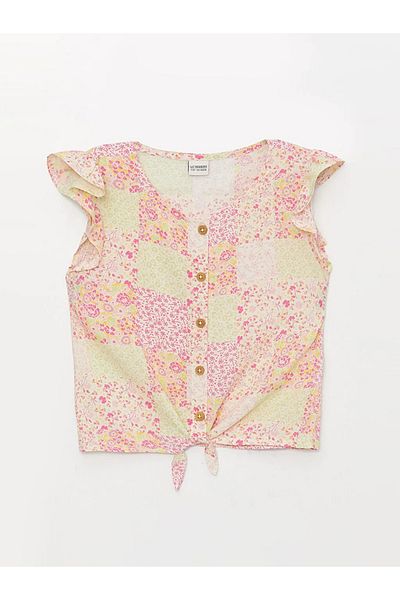 LC Waikiki Lcw Kids Crew Neck Printed Short Sleeve Girl's Blouse and Skirt