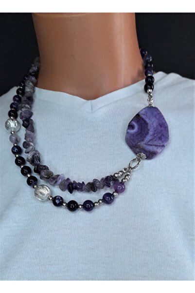 Asteria Elite Ametist Ve Mor Akik Stres Azaltma Ve Nazardan Korunma Kolyesi