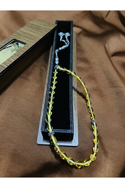 DTShop Sıkma Kehribar Arpa Kesim Çelik Imameli Tesbih