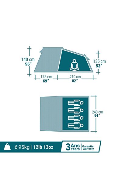 Decathlon Arpenaz Kamp Çadırı Su Geçirmez Rüzgara Dayanıklı Havalandırma Kolay Kurulum Taşıma Kolay 4 Kişilik