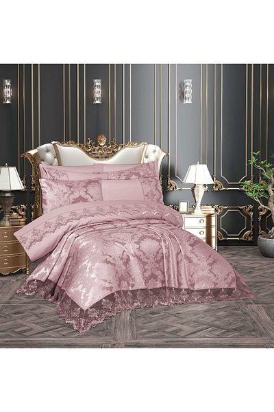 Çeyiz Bahçesi Mahidevran 9 Piece French Lace Double 100% Cotton Bridal Set Duvet Cover Set