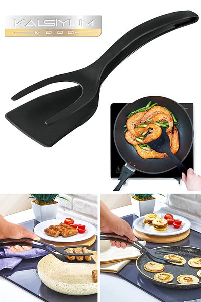 Kalsiyum Mood Teflon Tongs Spatula - Meatballs, Chicken, Fish Meat and Egg Crepe Spatula
