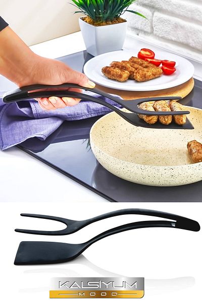 Kalsiyum Mood Teflon Tongs Spatula - Meatballs, Chicken, Fish Meat and Egg Crepe Spatula