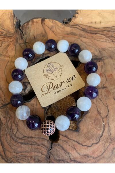 Moonstone And Amethyst Bracelet