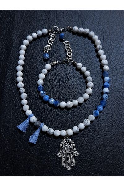 Asteria Elite Howlite Agate Peace and Communication Necklace Bracelet Set