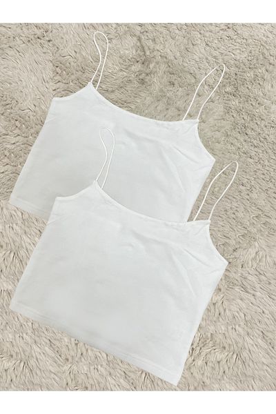 Betimoda Woman's Cotton Crop Top Strap Bustier 2 Pieces White