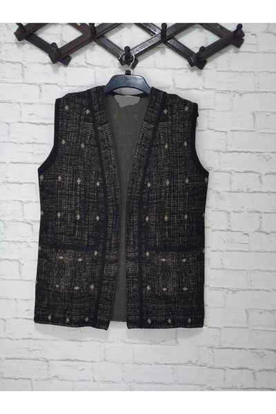 anne moda ankara Стилен жилет с 2 джоба и малък шарен зимен плетен материал