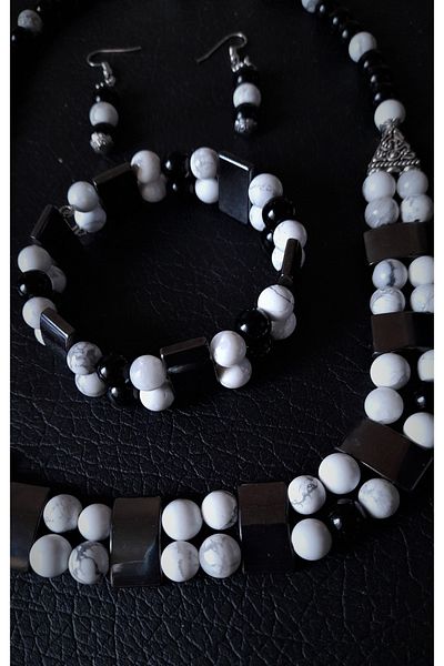 Asteria Elite Hematite Howlite Power and Evil Eye Protection Jewelry Set