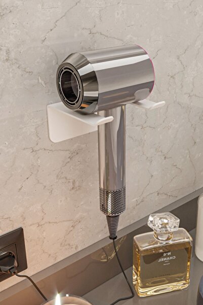 Lamizon Saç Kurutma Makinesi Tutacağı, Beyaz Fön Makinesi Banyo Rafı Askısı