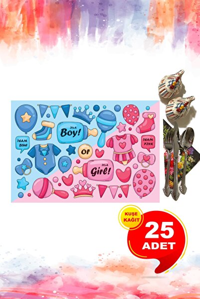 Baby Shower Boy Or Girl Yağlı Servis Sunum Kağıdı 25 Adet
