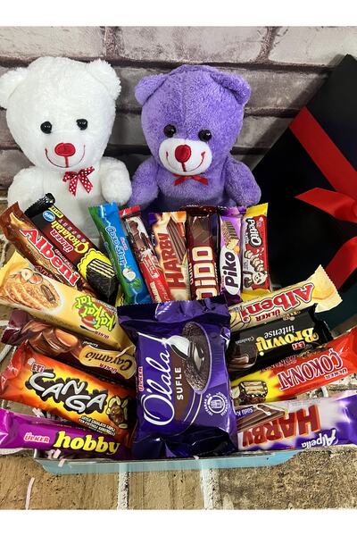 lenostra 2 Ayıcık Ve Çikolata Dolu Hediye Kutusu