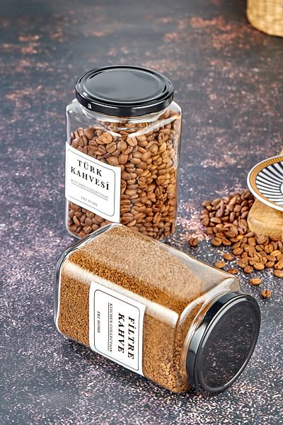 FBZhome 2-Piece Filter Coffee & Turkish Coffee Storage Container 850 Ml Glass Jar