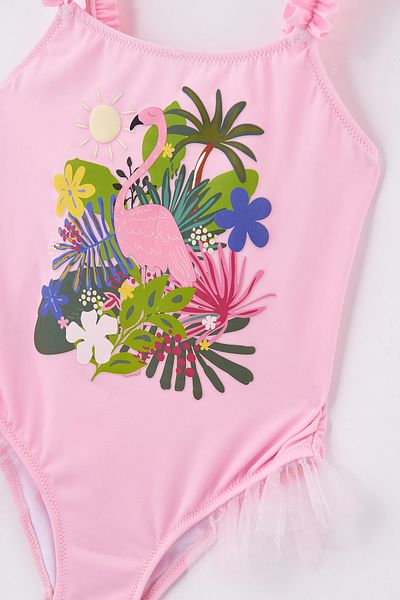 Dagi Rosa Flamingo-Badeanzug für baskische Mädchen