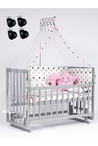 bebeget Tekerlekli 60x120 Gri 4 Kademeli Anne Yanı Beşik+uyku Set+yatak+tekerlek