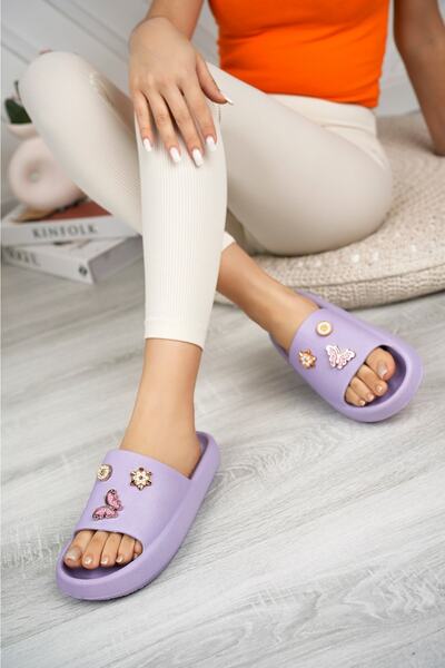 PLN SHOES Women's Lilac Stone Daily Beach Sea Pool Slippers Gel
