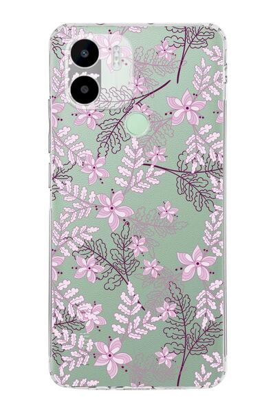 PrintiFy Redmi A1 Plus Kamera Korumalı Kapak Floral Pudra Tasarımlı Şeffaf Kılıf