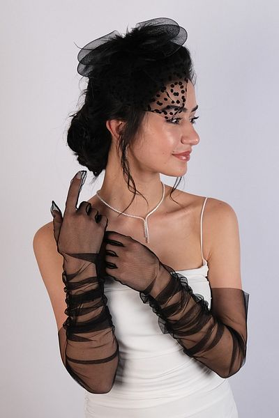 Hayalperest boncuk Șapcă de mireasă cu buline și set de nuntă lung și elegant