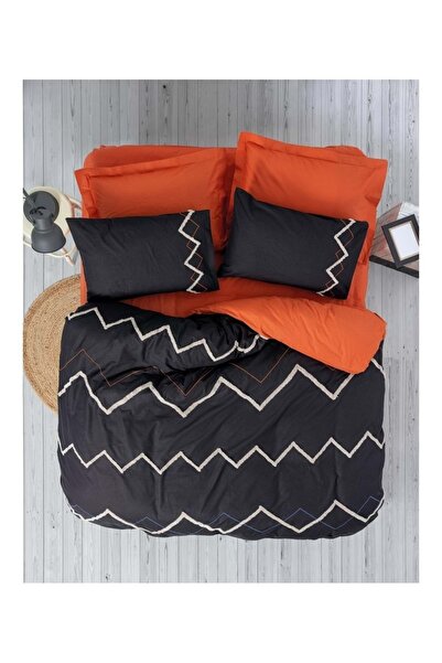 Cotton Box Puff Nakışlı Çift Kişilik Nevresim Takımı-mirely Siyah Kiremit