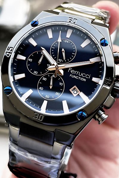 Ferrucci Function Men's Wristwatch 3 ATM Waterproof Black Color Steel Strap + Bracelet Elg277
